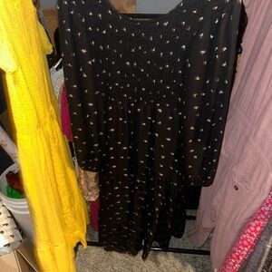 Kaileigh Black Dress with White Floral Accents